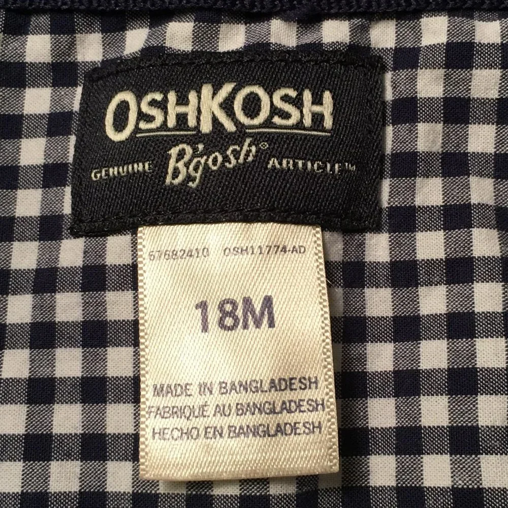 OSHKOSH Button Front Blue Gingham Check Shirt 18M